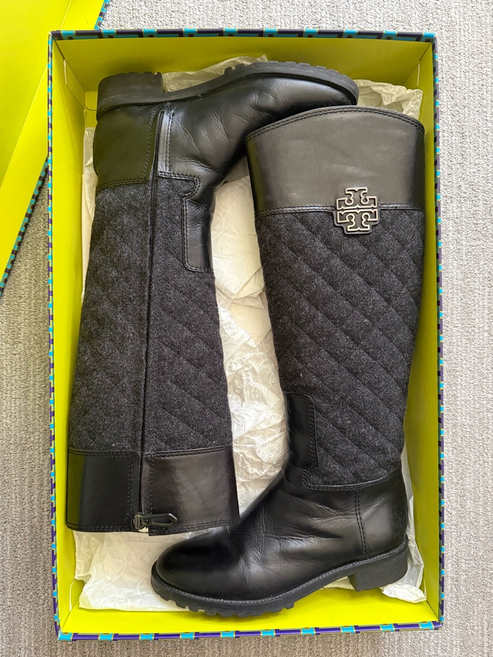 Tory Burch Leather & Wool Melinda Quilted Riding Boots